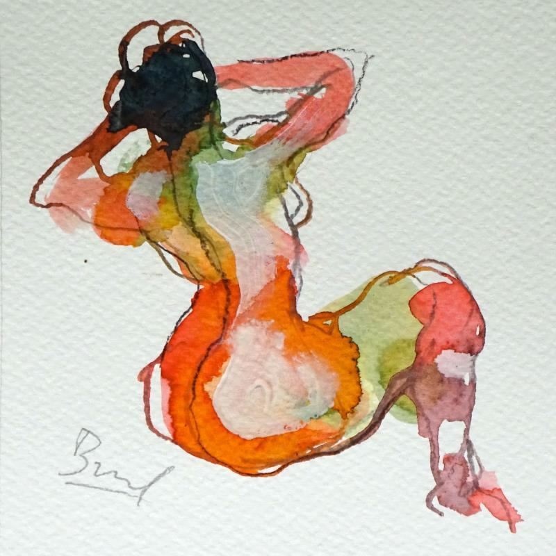 Painting Méline de dos by Brunel Sébastien | Painting Figurative Nude Watercolor