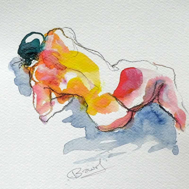 Painting Méline couchée by Brunel Sébastien | Painting Figurative Nude Watercolor
