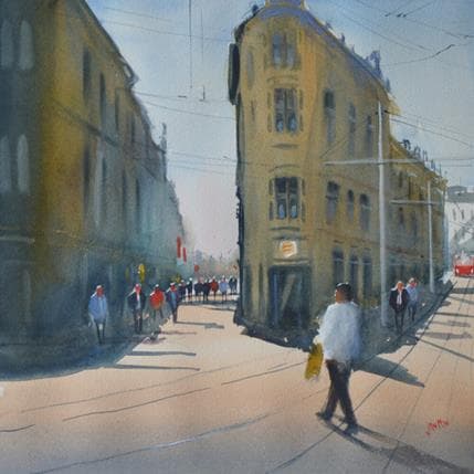 Painting Shopping time by Min Jan | Painting Figurative Watercolor Urban