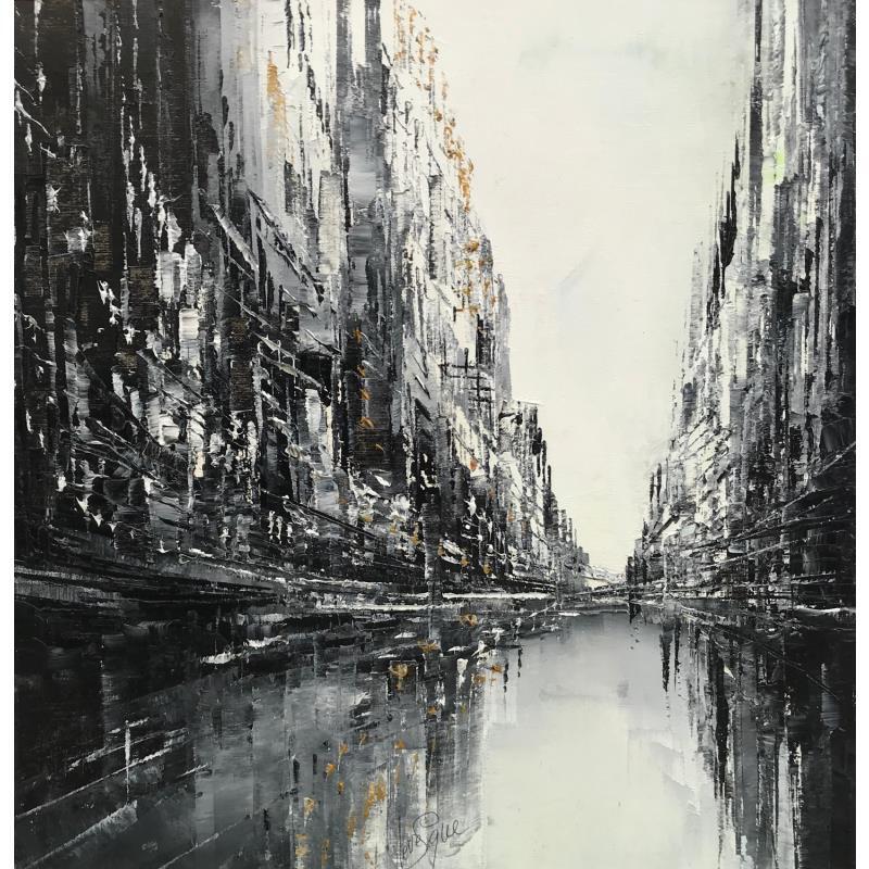 Peinture Retour de voyage  par Levesque Emmanuelle | Tableau Abstrait Huile noir & blanc, Urbain