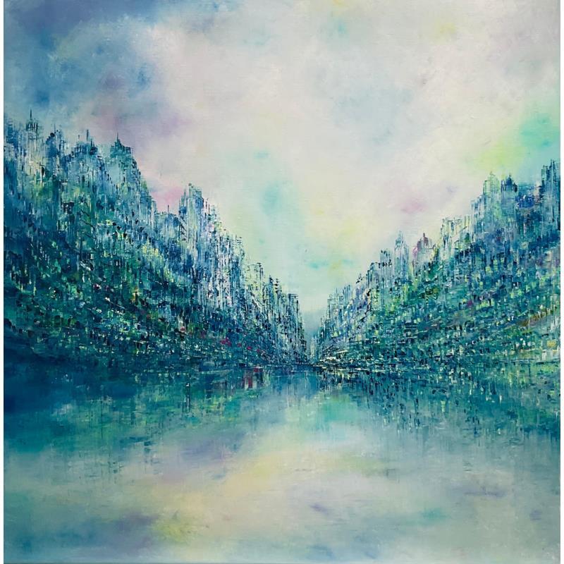 Painting Le pays bleu d'Ariane by Levesque Emmanuelle | Painting Figurative Landscapes Urban Oil