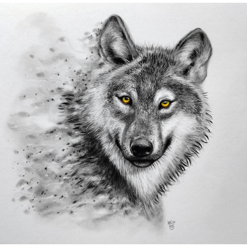 Painting Loup gris by Benchebra Karim | Painting Figurative Charcoal Animals, Life style, Nature, Pop icons