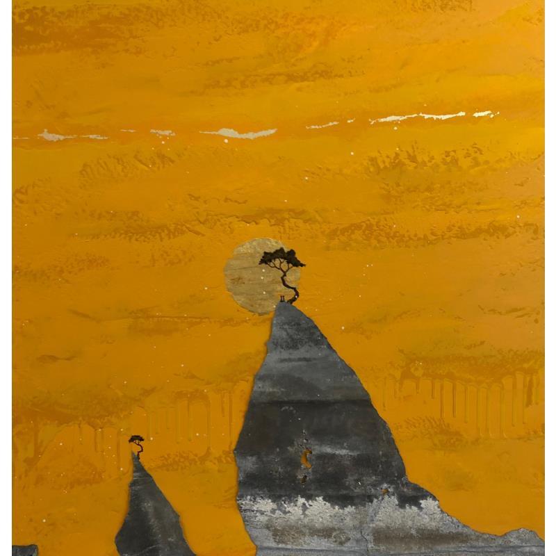 Peinture Deux êtres solaires par Lemonnier  | Tableau Matiérisme Paysages Acrylique Feuille d'or Zinc