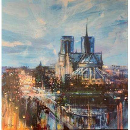 Painting Bleu sur la ville Paris by Frédéric Thiery | Painting Figurative Acrylic Architecture, Urban