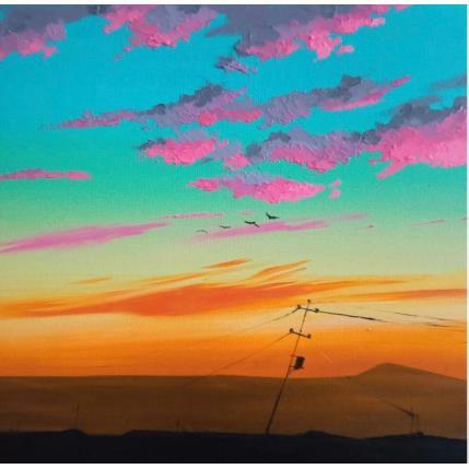 Painting A téléphone pole at sunset by Chen Xi | Painting Figurative Oil Portrait, Urban