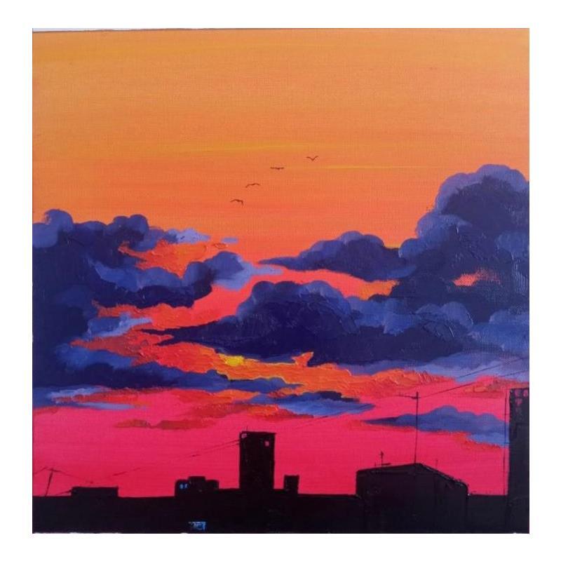Painting Sunset urban 4 by Chen Xi | Painting Figurative Landscapes Urban Oil