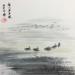 Peinture Embarcadère désert: flottant de travers, une braque  par Amblard Rui | Tableau Figuratif Paysages Marine Scènes de vie Aquarelle