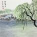 Gemälde L'ombre du saule sur le pont von Amblard Rui | Gemälde Figurativ Landschaften Natur Alltagsszenen Aquarell