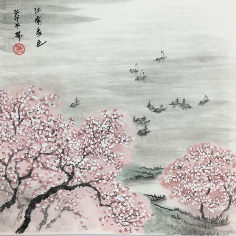 Gemälde le printemps au bord du rivage  von Amblard Rui | Gemälde Figurativ Aquarell Landschaften, Marine, Natur