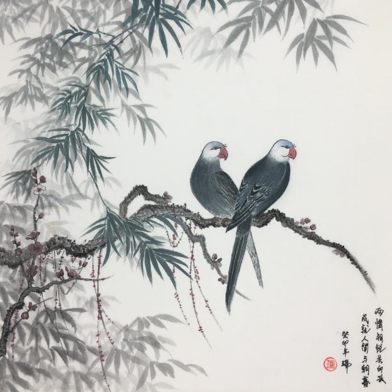 Gemälde Chuchotements  von Amblard Rui | Gemälde Figurativ Landschaften Natur Tiere Aquarell