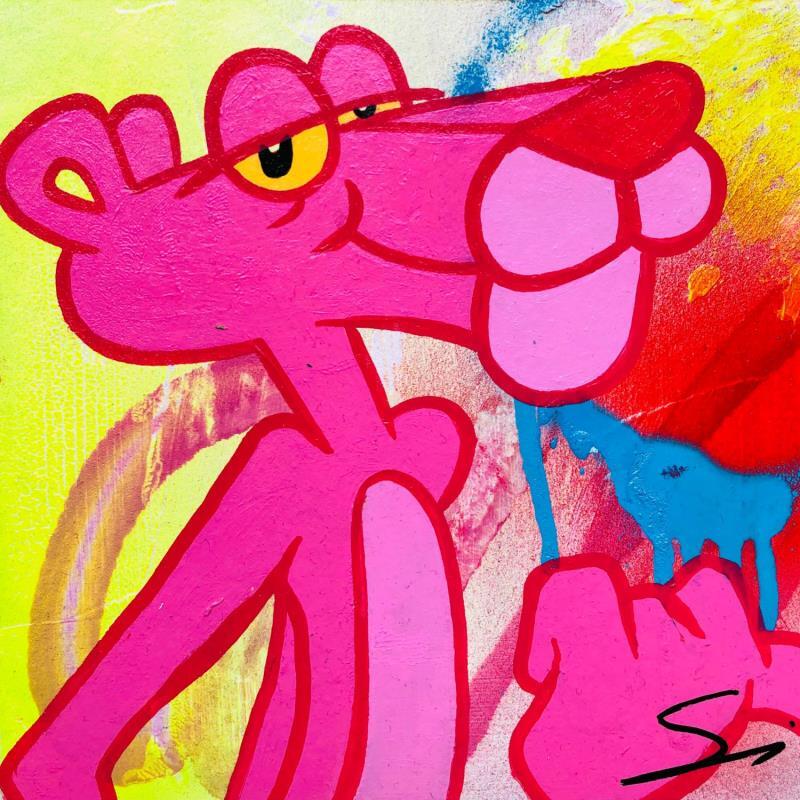 Gemälde PINK PANTHER LIVE von Mestres Sergi | Gemälde Pop-Art Pop-Ikonen Graffiti Pappe