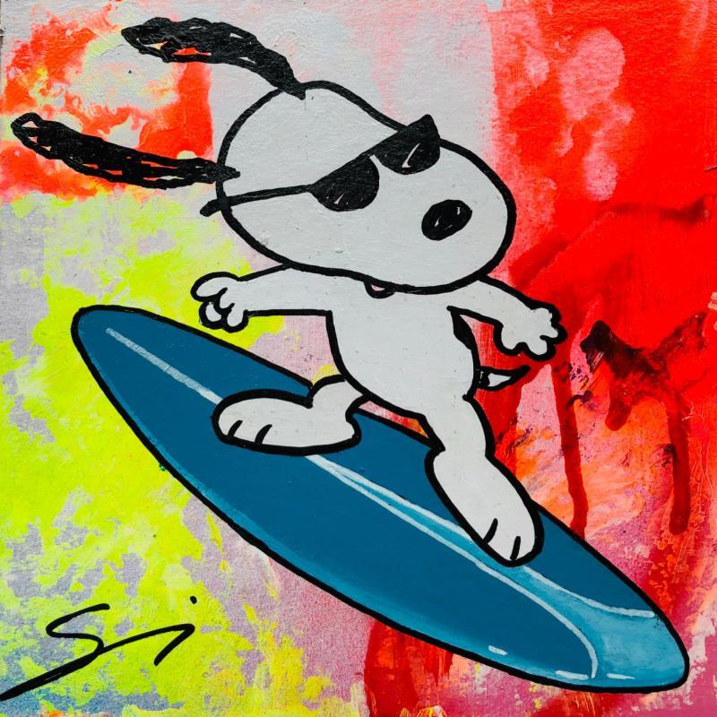 Painting SURFER SNOOPY by Mestres Sergi | Painting Pop-art Pop icons Graffiti Cardboard