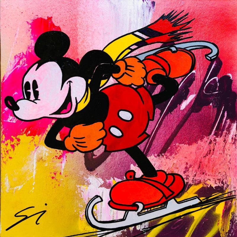 Gemälde SKI WITH MICKEY von Mestres Sergi | Gemälde Pop-Art Pop-Ikonen Graffiti Pappe