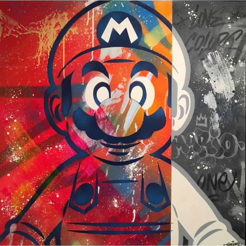 Gemälde Mario bicolore von Kedarone | Gemälde Pop-Art Pop-Ikonen Graffiti Posca