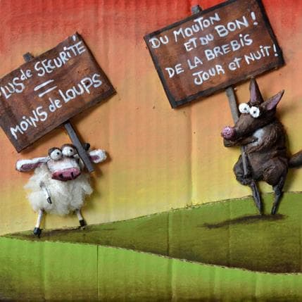Painting Le Mouton Et Le Loup A La Pancarte By Mouis Cathy Carre D Artistes