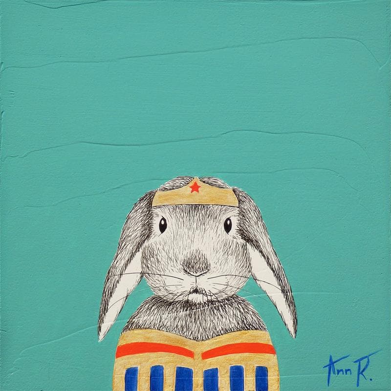 Painting WONDER RABBIT by Ann R | Painting Illustrative Mixed Portrait Animals