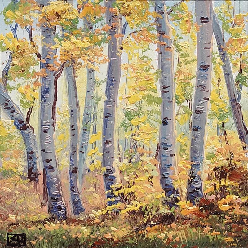 Painting Dancing the Aspen trees by Requena Elena | Painting Figurative Landscapes Oil