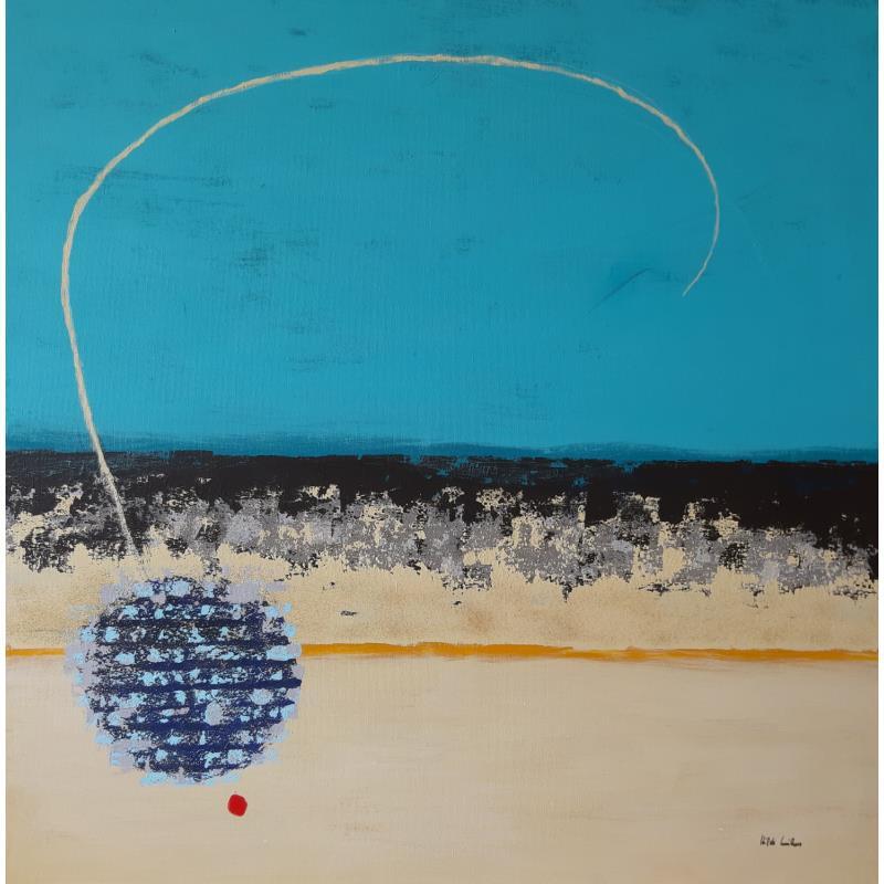 Painting abstract turquoise F 5 by Wilms Hilde | Painting Abstract Gluing Minimalist