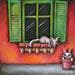 Peinture Deux chats dans la rue par Mouis Cathy | Tableau Illustration Mixte animaux