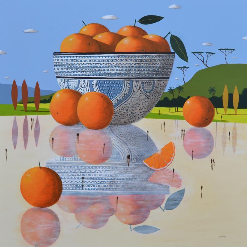 Painting Reflets aux oranges by Lionnet Pascal | Painting Surrealism Acrylic Landscapes, Life style, still-life