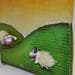 Peinture Deux moutons dans la colline par Mouis Cathy | Tableau Illustration Mixte animaux