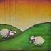 Peinture Deux moutons dans la colline par Mouis Cathy | Tableau Illustration Mixte animaux