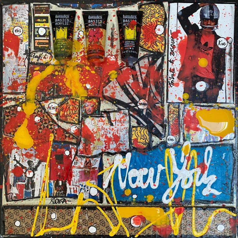Peinture Tribute to Basquiat par Costa Sophie | Tableau Pop art Acrylique, Collage, Posca, Upcycling icones Pop