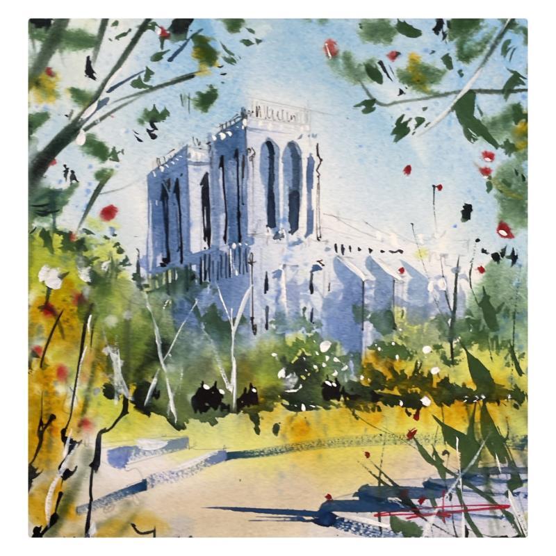 Gemälde Notre-Dame de Paris von Bailly Kévin  | Gemälde Figurativ Aquarell Pop-Ikonen, Urban
