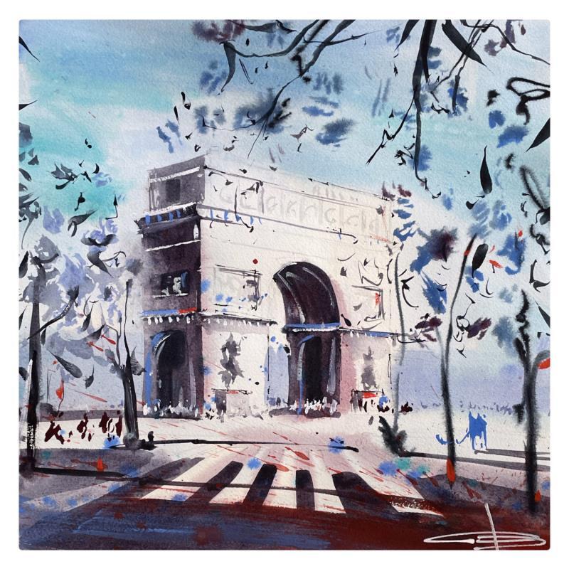 Painting L’Arc de triomphe  by Bailly Kévin  | Painting Figurative Watercolor Urban