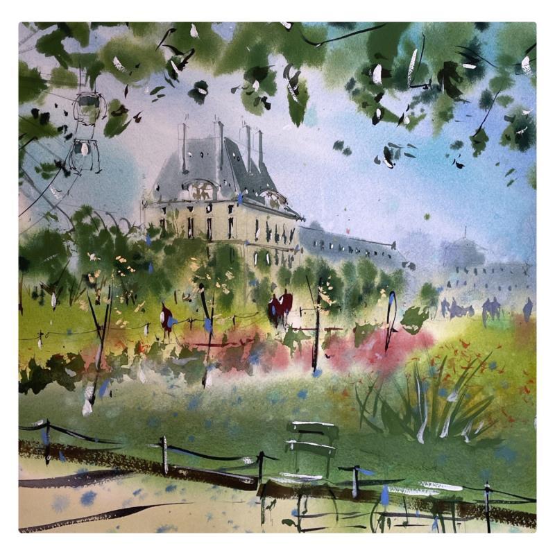 Painting Le jardin des Tuileries Paris by Bailly Kévin  | Painting Figurative Watercolor Urban