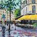 Painting TERRASSE PARISIENNE APRES LA PLUIE by Euger | Painting Figurative Urban Life style Oil Acrylic