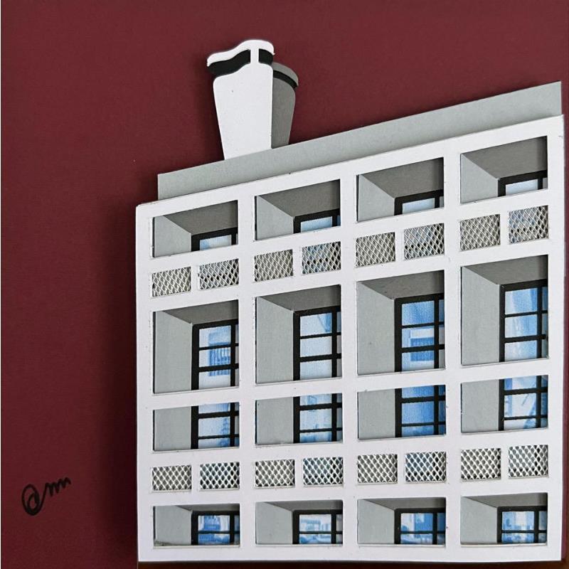 Peinture Unité d'habitation Le Corbusier - bordeau par Marek | Tableau Matiérisme Urbain Carton Acrylique Collage