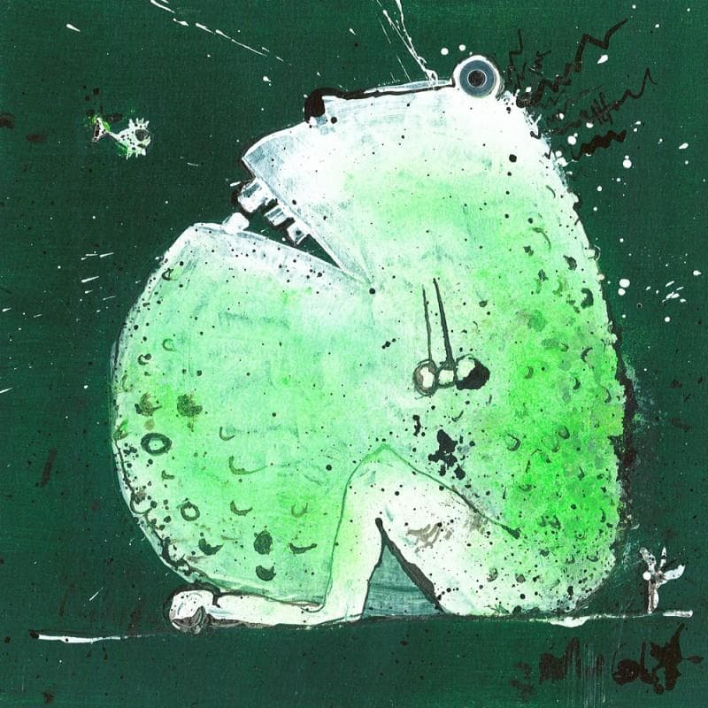 Peinture Crapeau et poisson salutaire par Moogly | Tableau Art Singulier Mixte animaux