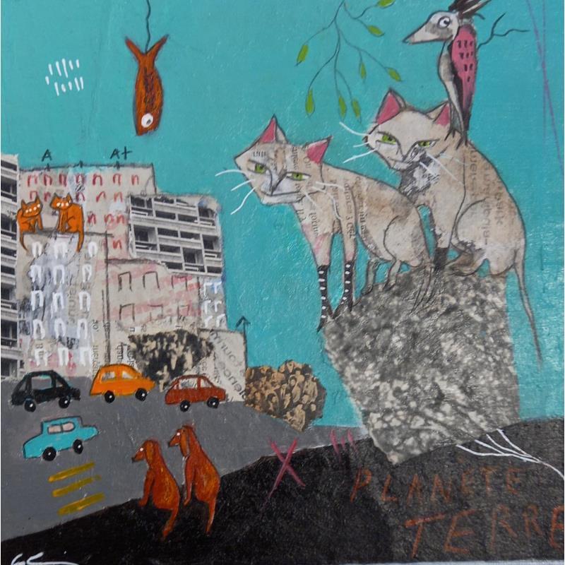 Painting Planète terre by Colin Sylvie | Painting Raw art Acrylic, Gluing, Pastel Animals, Pop icons
