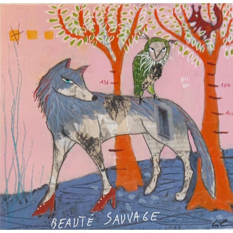 Peinture Beauté sauvage # 2 par Colin Sylvie | Tableau Art Singulier Animaux Acrylique Collage Pastel