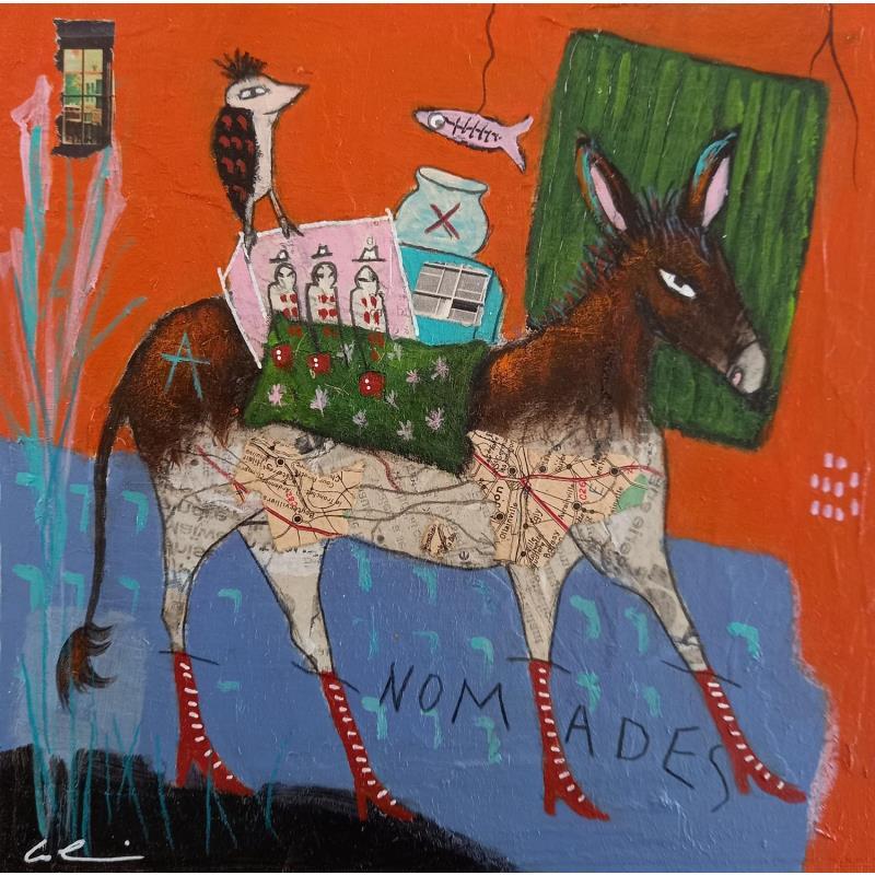 Gemälde Nomade von Colin Sylvie | Gemälde Art brut Tiere Acryl Collage Pastell
