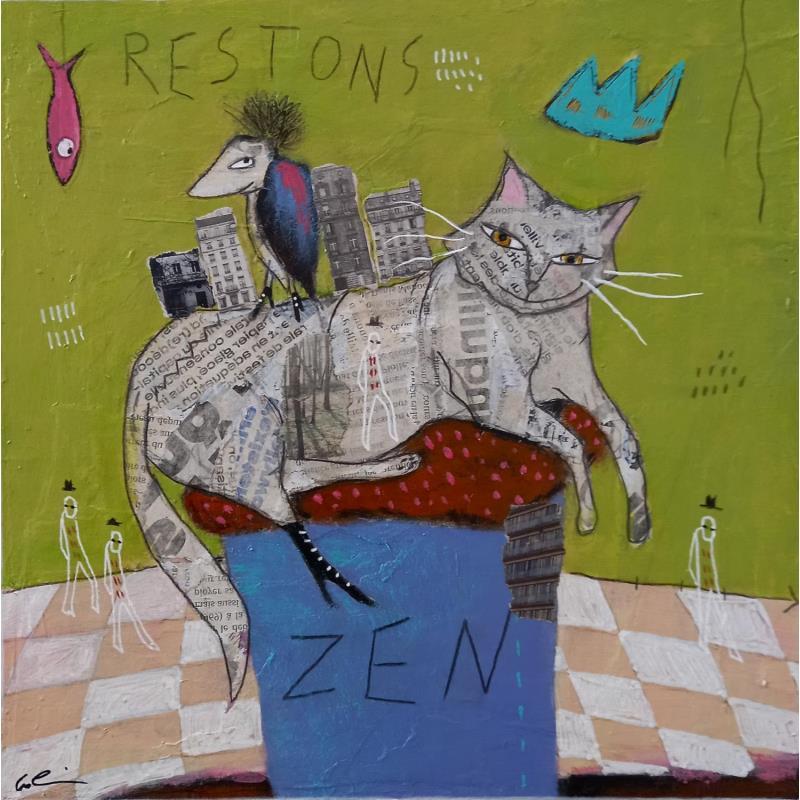 Gemälde Restons zen von Colin Sylvie | Gemälde Art brut Acryl, Collage, Pastell Tiere