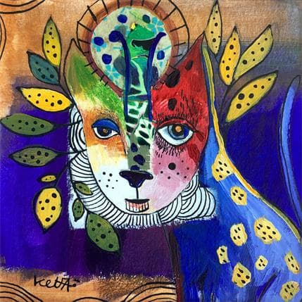 Peinture Le chat rose par Ketfa Laure | Tableau Art Singulier Mixte animaux