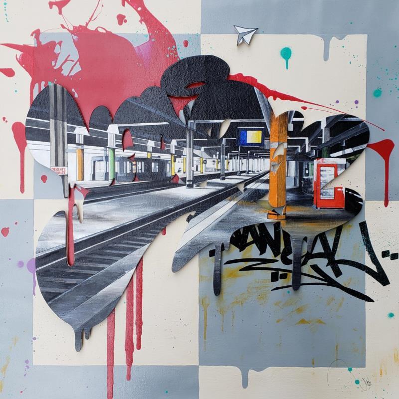 Peinture Descente Interdite par Lassalle Ludo | Tableau Street Art Urbain Graffiti Bois Acrylique