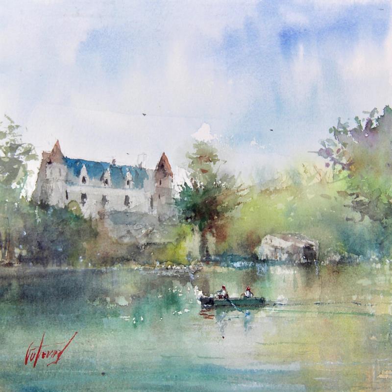 Peinture Château de Montrésor  par Gutierrez | Tableau Impressionnisme Aquarelle
