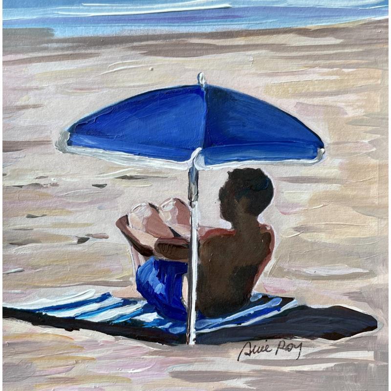 Painting L'homme sous le parasol by Alice Roy | Painting Figurative Acrylic Life style