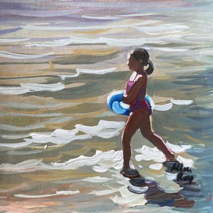 Peinture La fillette à la bouée bleue par Alice Roy | Tableau Figuratif Acrylique Enfant
