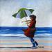 Gemälde Le parapluie vert von Alice Roy | Gemälde Figurativ Alltagsszenen Acryl