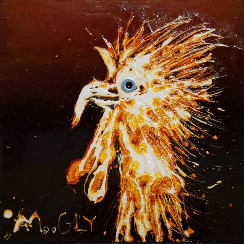 Gemälde Volaillus von Moogly | Gemälde Art brut Tiere Acryl