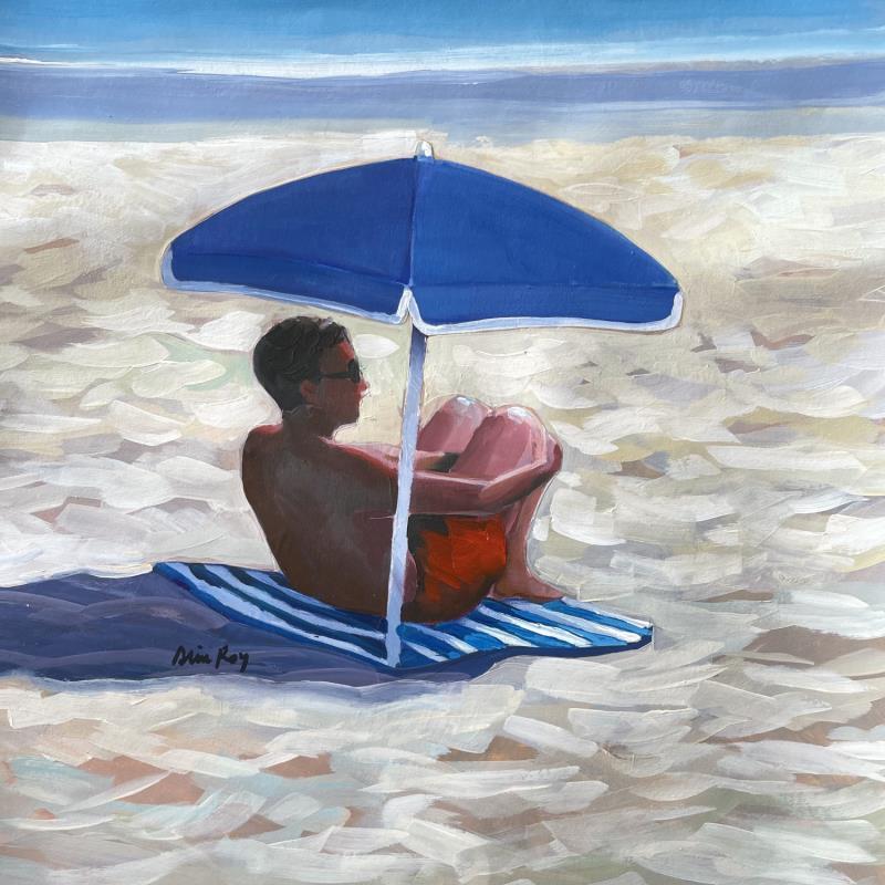 Gemälde L'homme sous le parasol von Alice Roy | Gemälde Figurativ Alltagsszenen Acryl