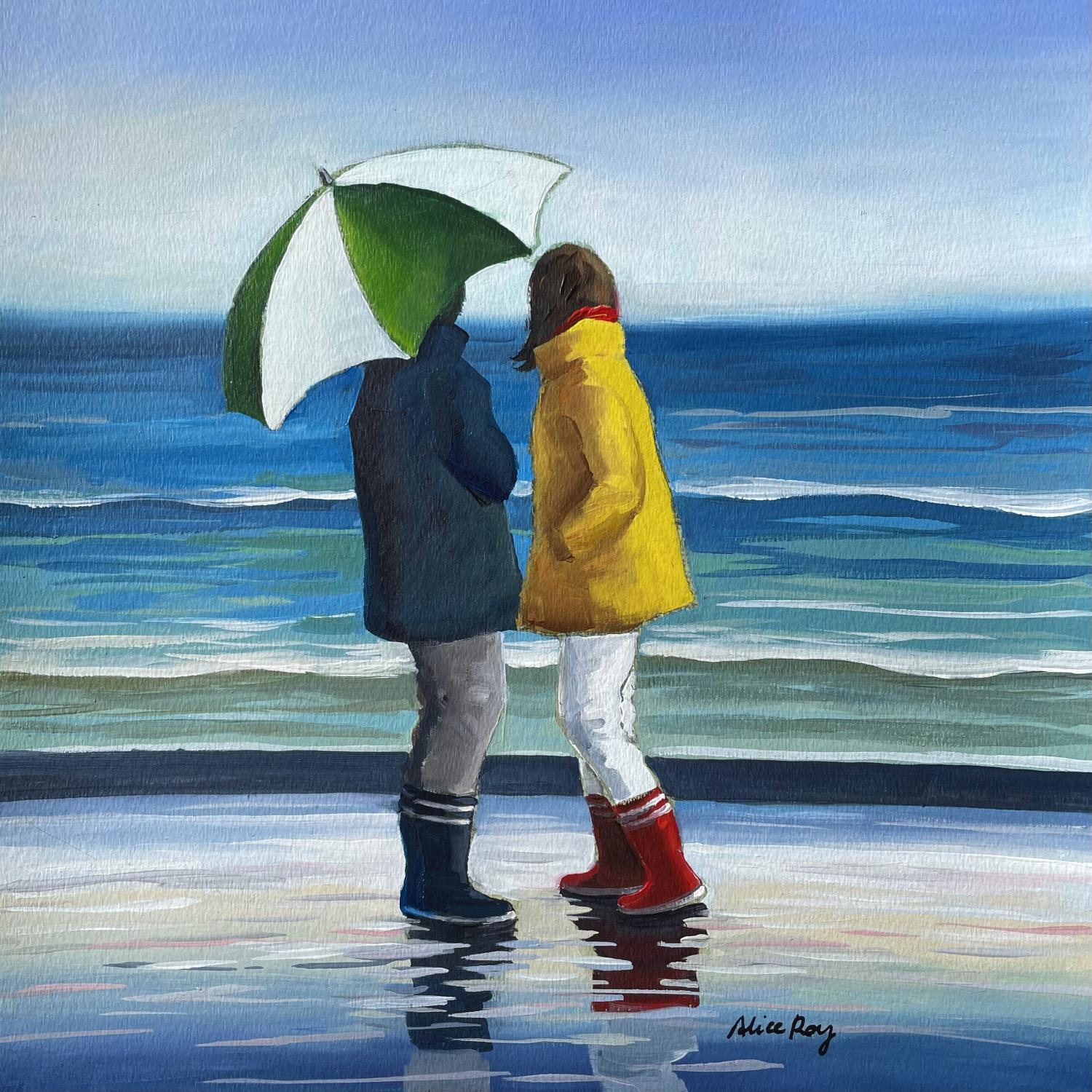▷ Peinture Le couple sous le parapluie vert par Alice Roy