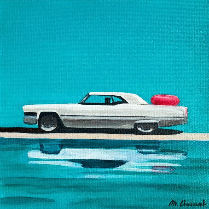 Painting SWIMMING CADILLAC by Clavaud Morgane | Painting Figurative Urban Cinema Architecture Acrylic