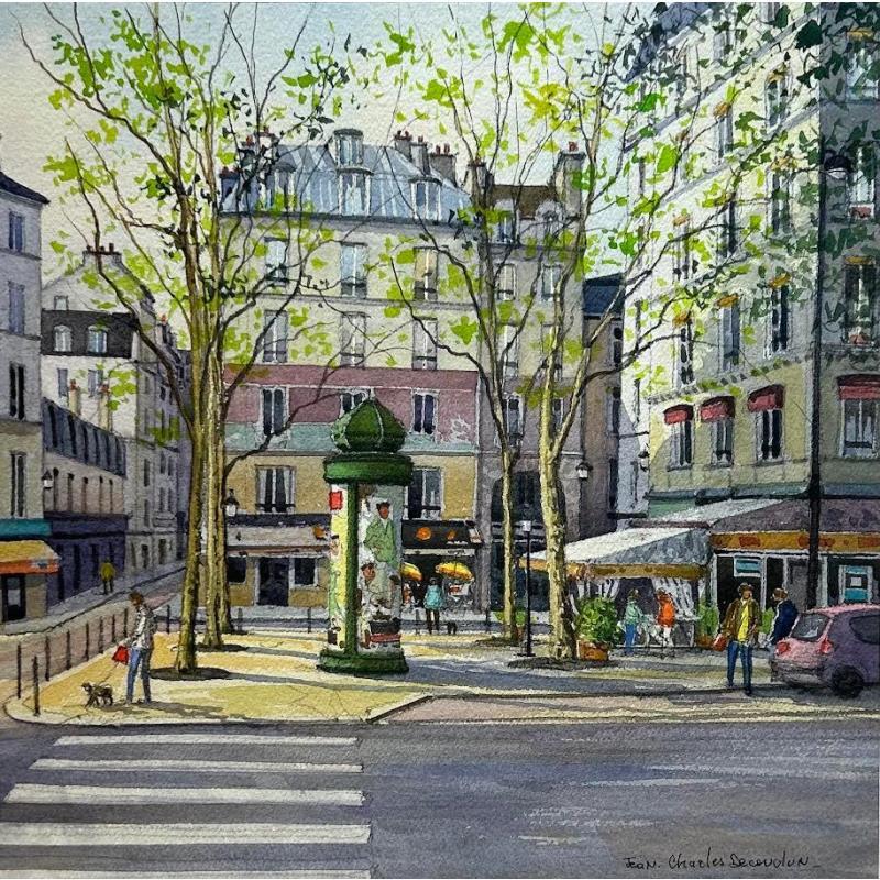 Gemälde Le quai de la Tournelle sur le coté de Notre-Dame von Decoudun Jean charles | Gemälde Figurativ Aquarell