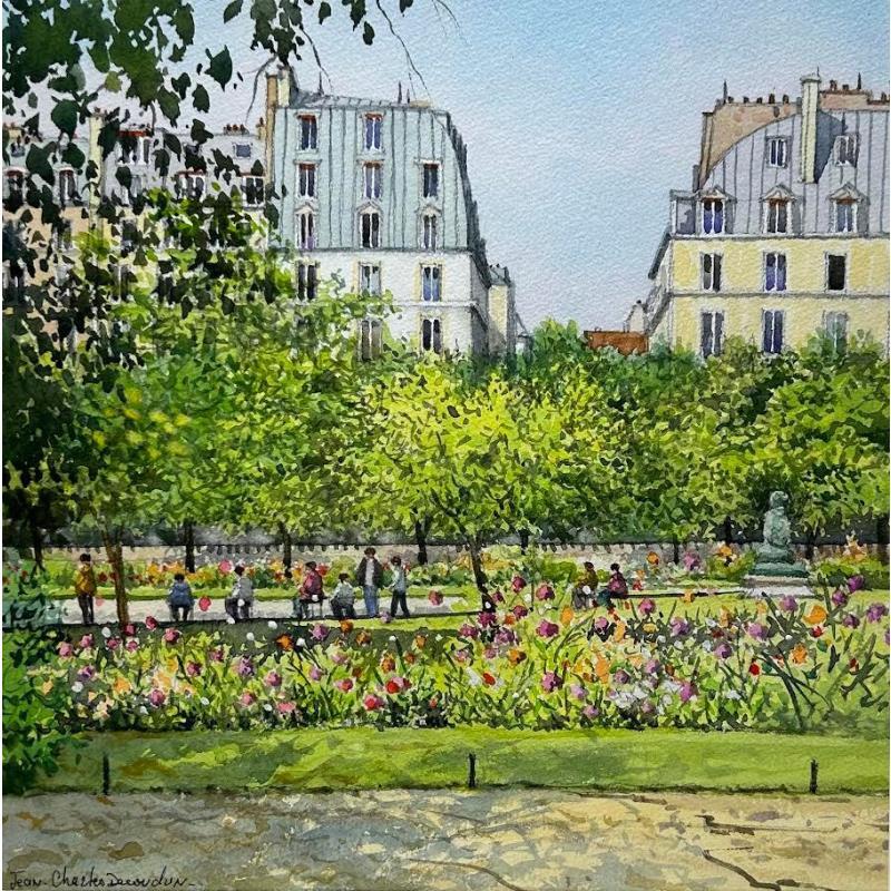Gemälde Paris, le Jardin des Tuileries von Decoudun Jean charles | Gemälde Figurativ Aquarell