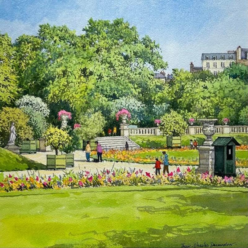 Peinture Paris, les jardins du Luxembourg par Decoudun Jean charles | Tableau Figuratif Aquarelle